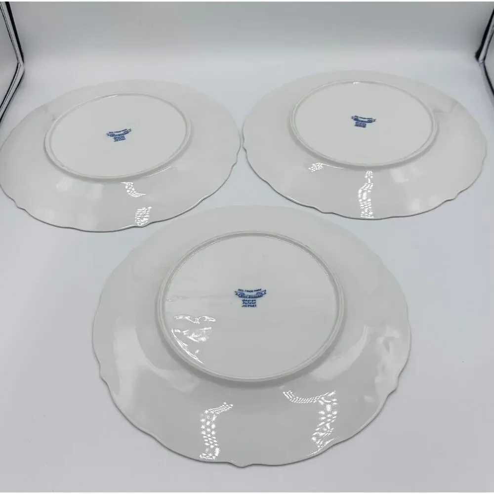 Danube 1950's Blue Onion Blue & White 3pc Dinner Plate Set Ribbon Hallmark Logo